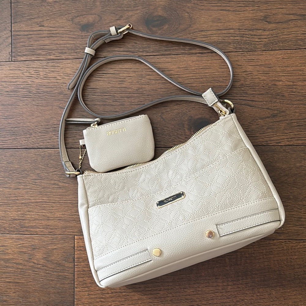 Rosetti Cream Textured Shoulder/Crossbody Bag with Pouch